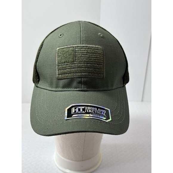 Highland Tactical Hat Mens One Size Green American Flag Soft Mesh Flex Fit - Picture 1 of 12